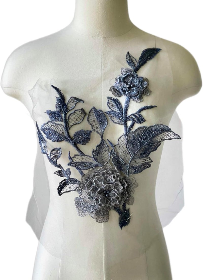 JRYYR Flower Embroidery Applique Patches, Handmade DIY Sew on 3D Flower Appliques for Clothing,Dresses, Dance Costumes, Bags, Home Decor (Gray Blue-B) - Image 2